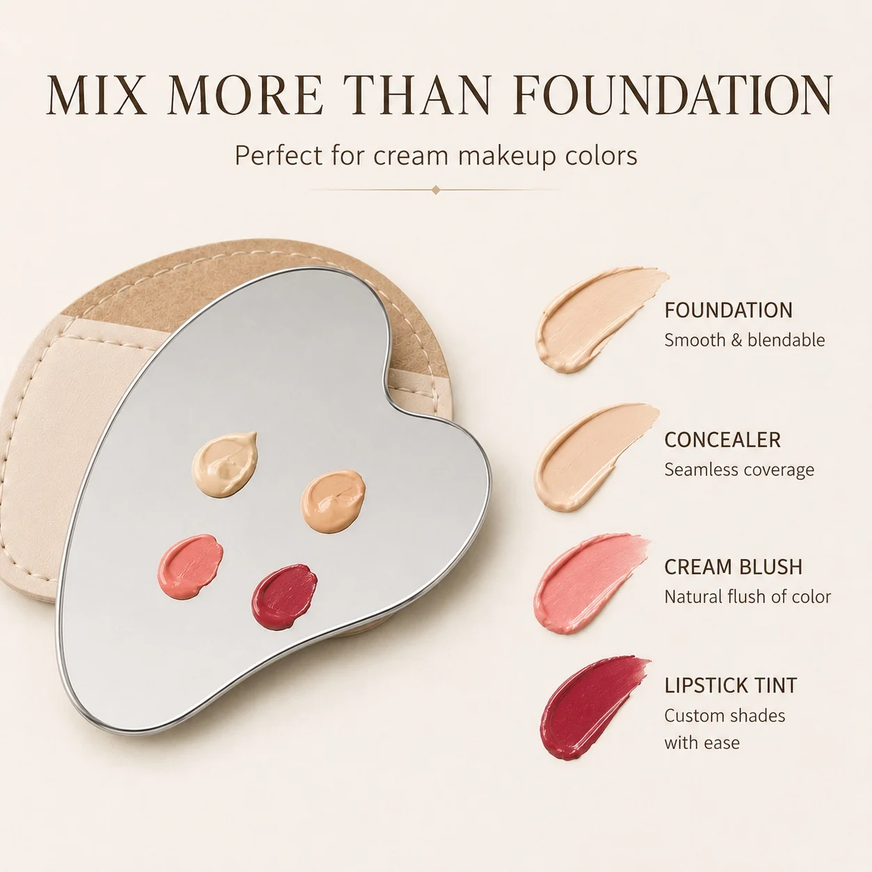 Beauty Makeup Tool - ハート型ステンレス製メイクアップミキシングパレット（レザースリーブ付き）ファンデーションコンシーラーブレンディングビューティーツール