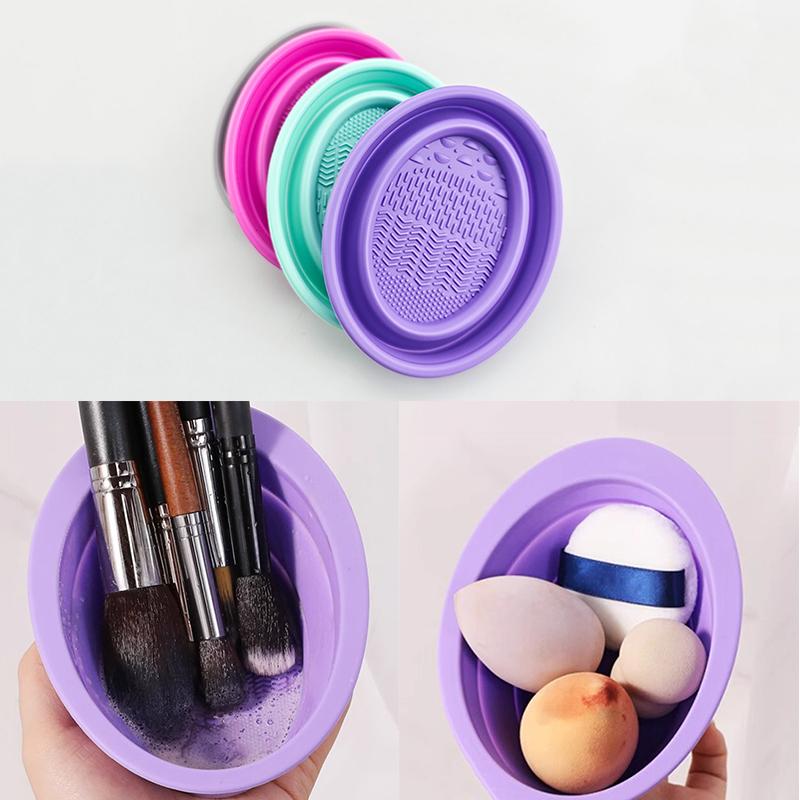 Beauty Makeup Products - ソフトシリコーン化粧ブラシクリーナー折りたたみパウダーパフクリーニングボウルアイシャドウブラシ洗浄クリーンマット美容ツールスクラバーボックス