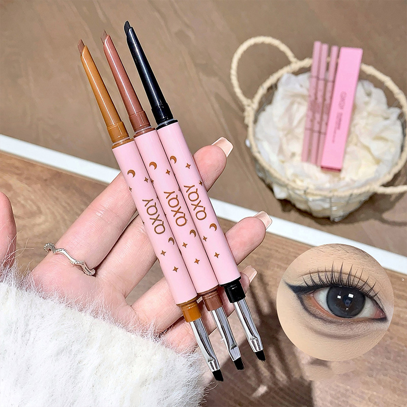 Beauty Makeup Products - QXQY ダブルヘッドアイライナー、ツーインワンアイブロウペンシルとアンダーアイアイライナー、ブラシヘッド付き、長持ちするメイクアップ、横たわるカイコ