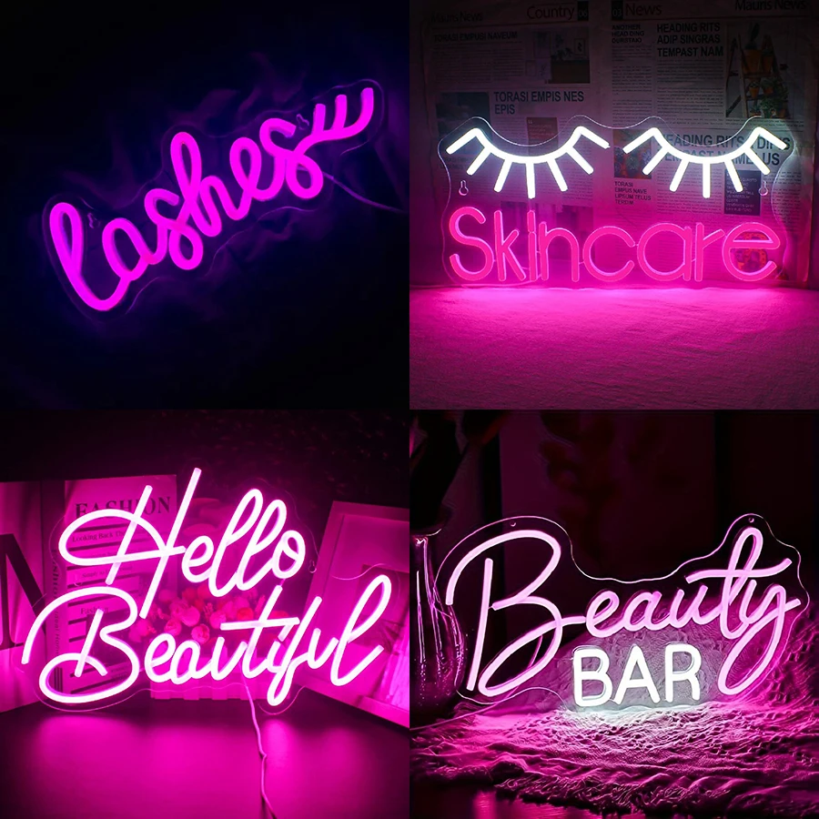 Beauty Makeup Bar - 部屋の装飾,美容院,メイクアップ,美容バーの装飾,家の壁の装飾,ピンクのためのUSB充電式LEDライトサイン
