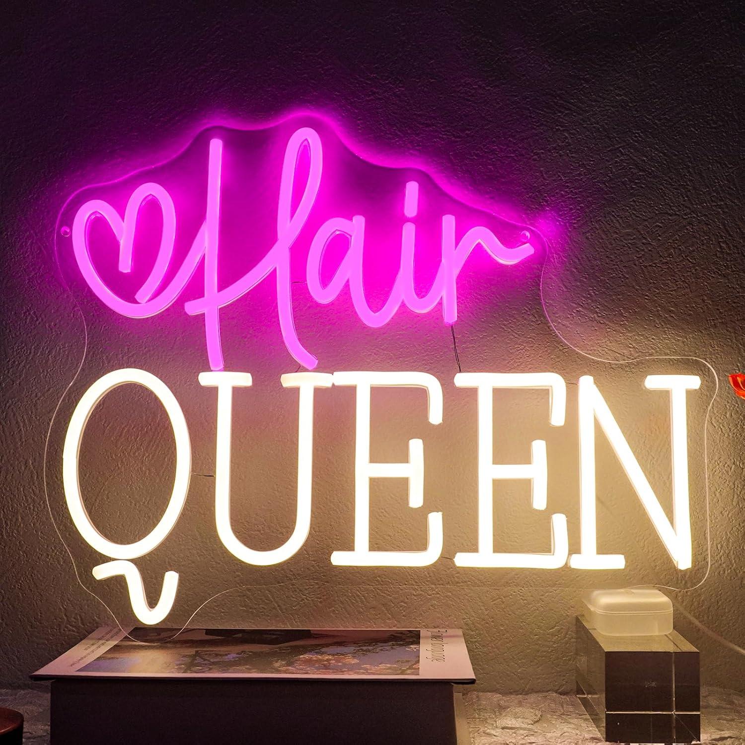 Beauty Queen Makeup Studio - ヘアクイーンネオンサイン 調光可能な理髪店ネオンライトサイン ヘアサロン、美容室、メイクアップスタジオ、ビジネス装飾ギフト