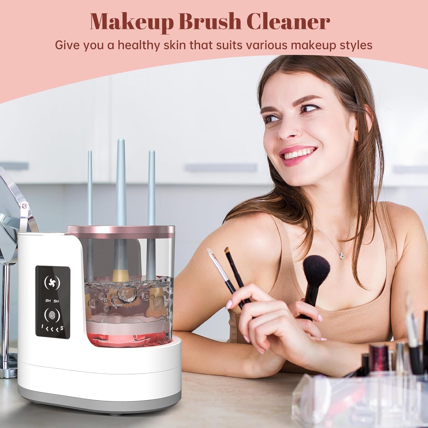Beauty Makeup Products - 自動回転メイクブラシクリーナーマシン速乾電動ラバーカラー化粧品クリーニングツール
