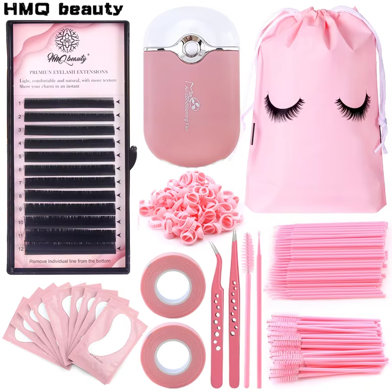 Beauty Makeup Tools Set - 268 個まつげエクステンションキットブラシセットプロフェッショナルマイクロリップブラシ USB ミニファン接着剤リングまつげピンセットメイクアップツール