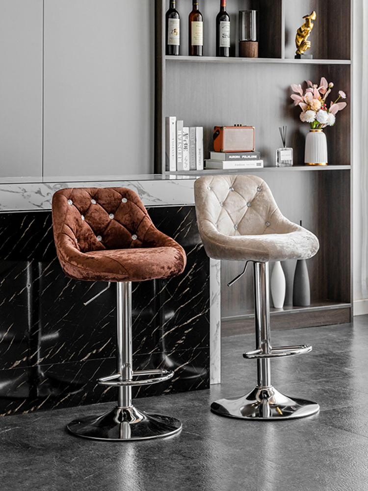 Beauty Makeup Chair - ヨーロピアンスタイルのバーチェア、ベルベットバースツール、昇降式回転式、フロントデスクハイスツール、美容メイクアップスツール、背もたれ、家具