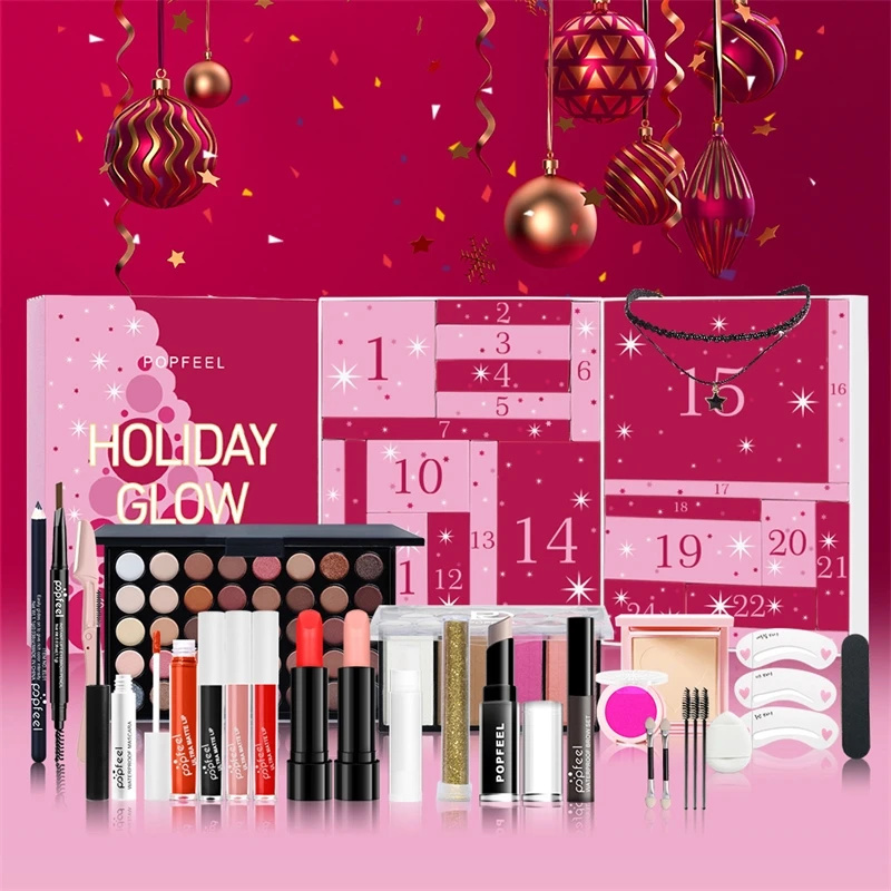 Beauty Makeup Gift Sets - クリスマスカウントダウンメイクアップセット 口紅 アイシャドウ 化粧品 24点入り ホリデービューティーアドベントカレンダー
