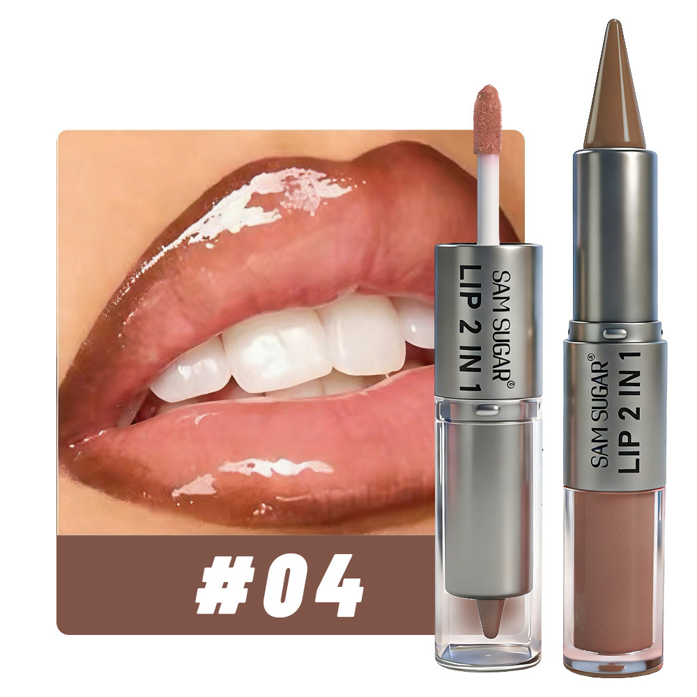 Lip Gloss Plumping - 2 in 1 リップライナー＆リップグロス、デュアルエンドの保湿性ノンスティックリップスティック、マットなベルベットのアウトラインクレヨンと光沢のあるプランピングリップグレイズ
