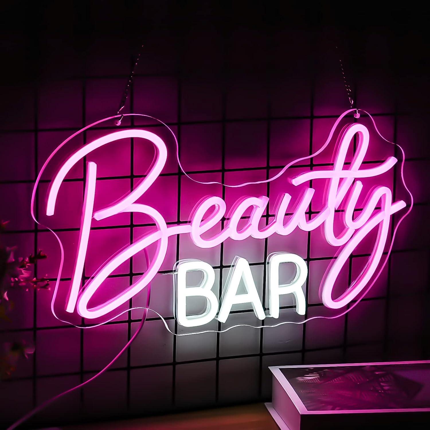 Beauty Makeup Bar - ビューティーバーネオンサイン調光可能なLEDライトメイクアップルーム寝室美容院スパブティックパーティー壁装飾看板ライト