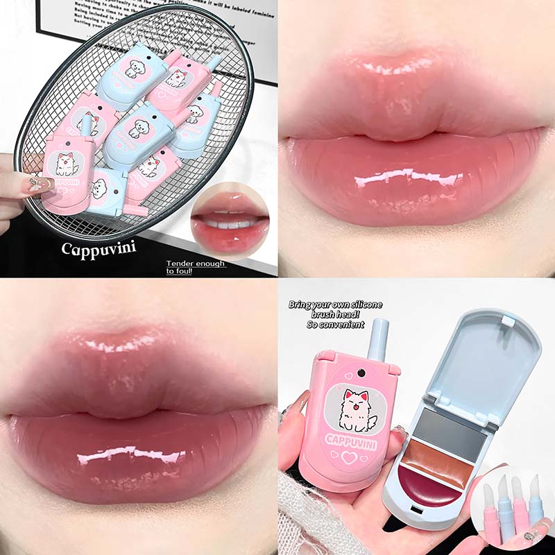 デュアルカラー保湿ソリッドリップグロス、フリップフォンデザイ - Lip Gloss Plumping のレビューと価格