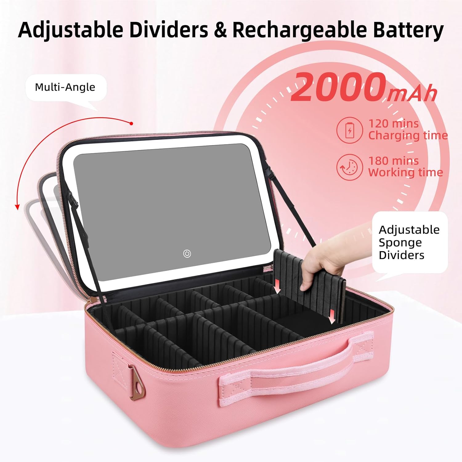 大容量メイクアップバッグ 15インチ×11インチ LEDミラ - Beauty Makeup Vanity のレビューと価格