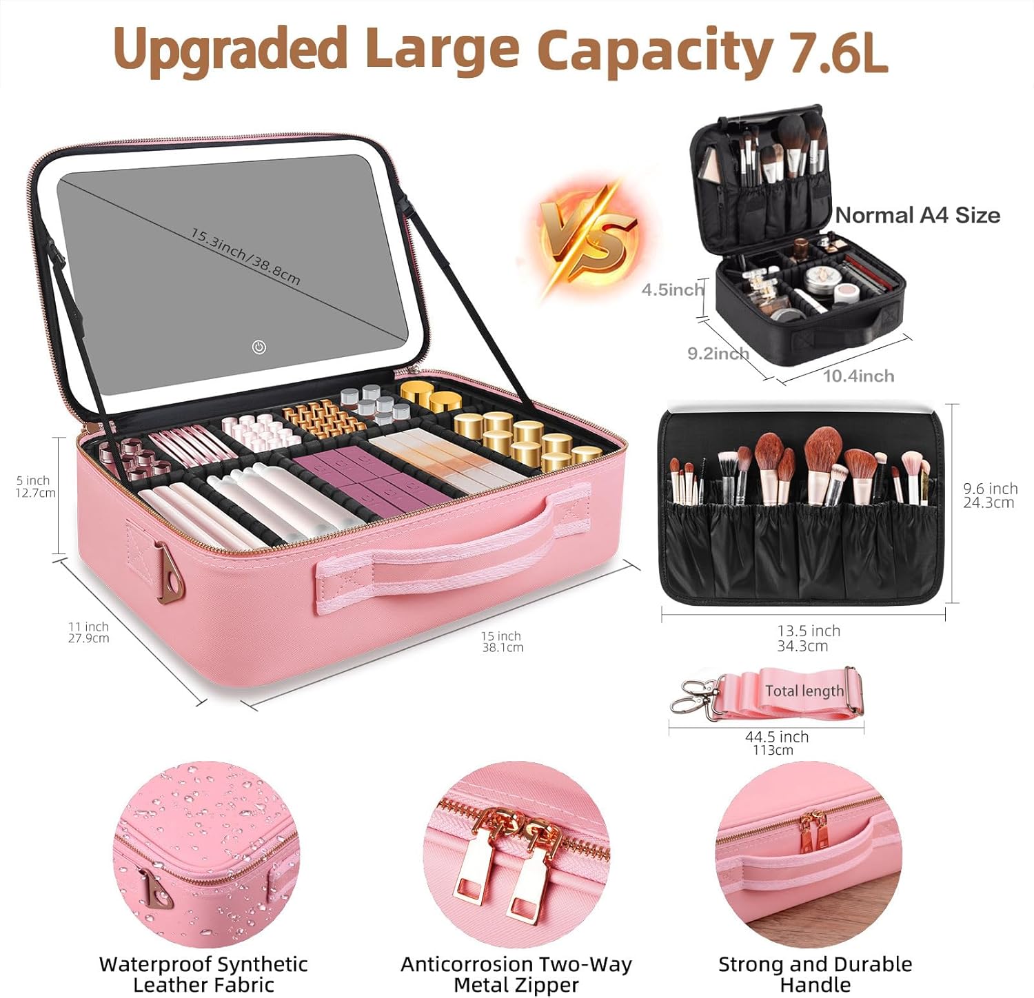 大容量メイクアップバッグ 15インチ×11インチ LEDミラ - Beauty Makeup Vanity のレビューと価格