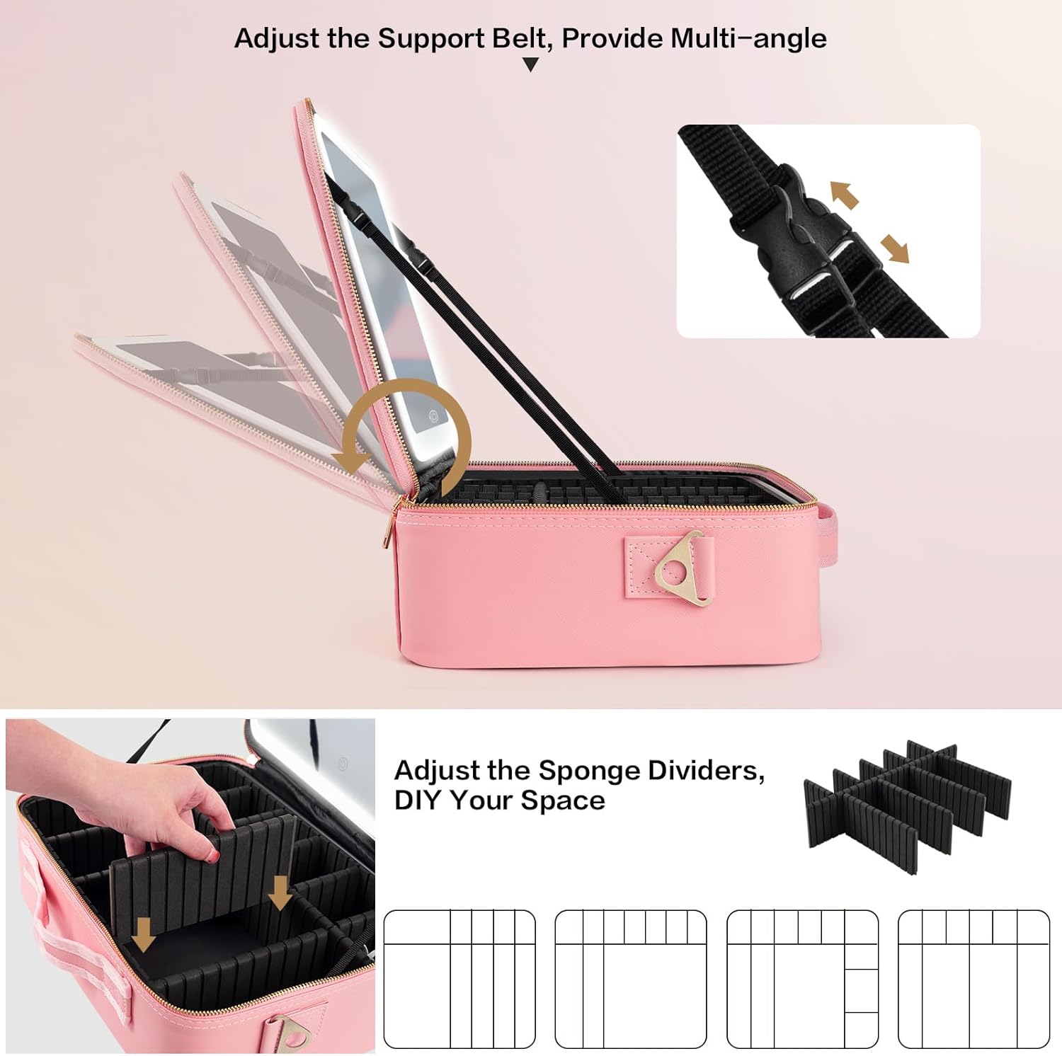 大容量メイクアップバッグ 15インチ×11インチ LEDミラ - Beauty Makeup Vanity のレビューと価格